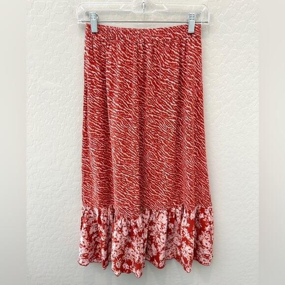 RACHEL ROY | Rust Red Tiered Ruffle Hem Midi Skirt Boho Summer | XS - Picture 4 of 7
